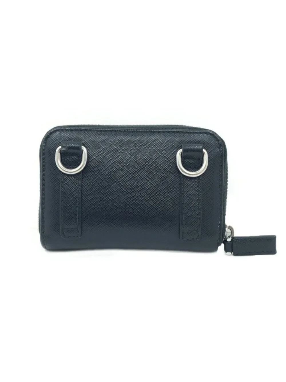 Prada Shoulder Card Slot Coin Purse Leather Coinverse Black Silver